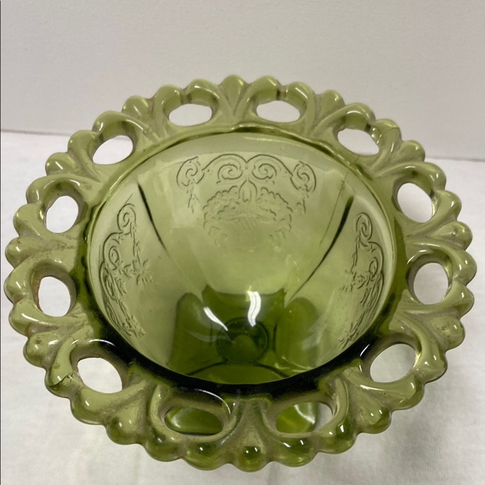 Vintage Green Glass Pedestal Bowl - Picture 2 of 4